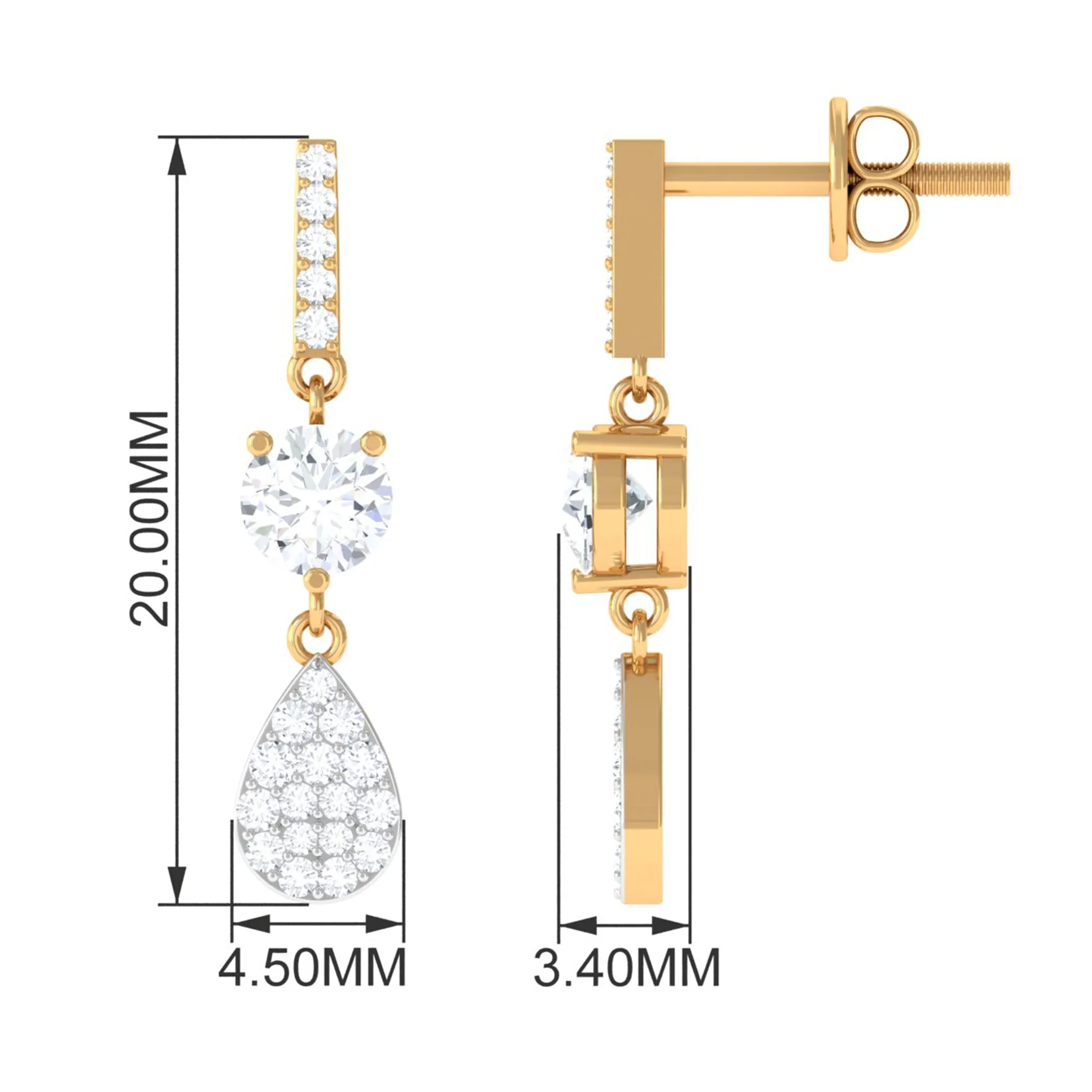 1 CT Round Cut Zircon Classic Dangle Drop Earrings