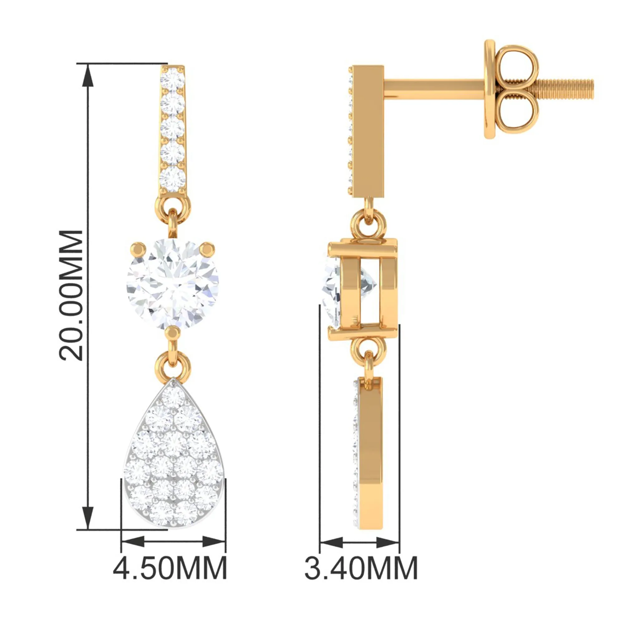 1 CT Round Cut Zircon Classic Dangle Drop Earrings