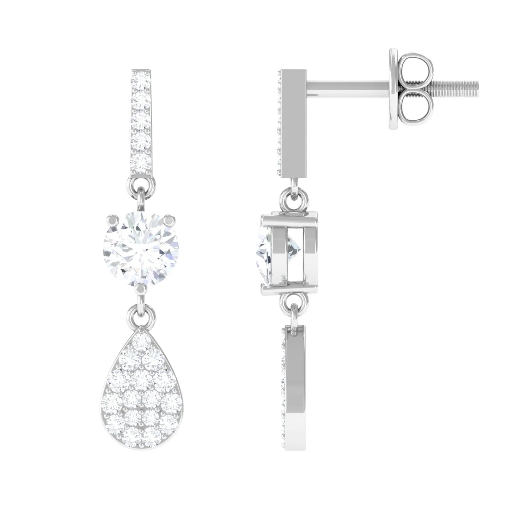1 CT Round Cut Zircon Classic Dangle Drop Earrings