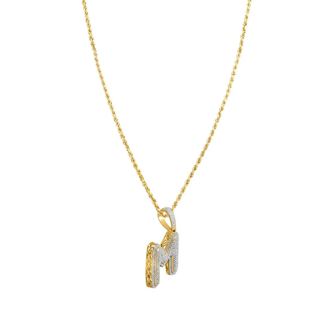 10k Yellow Gold Diamond M Pendant 0.43 Ctw
