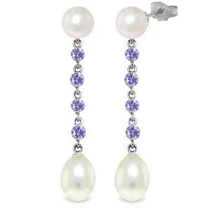11 Carat 14K Solid White Gold Chandelier Earrings Tanzanite Pearl