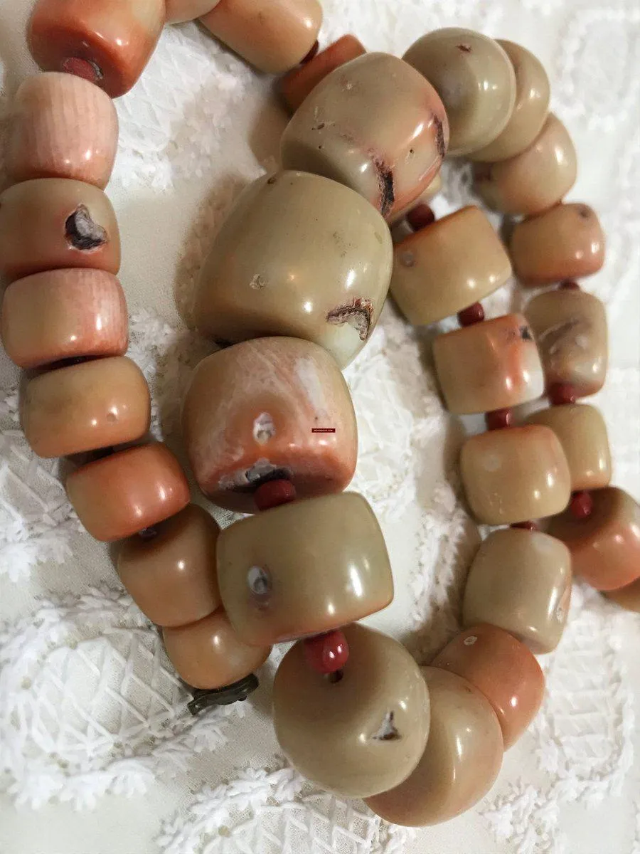 1131 SOLD Antique Heirloom Tibetan Mountain Coral Necklace -Rare Peach / Salmon color