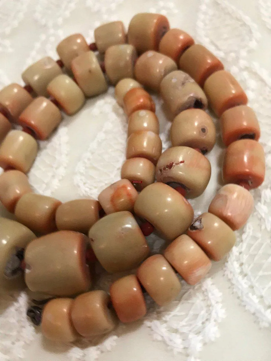 1131 SOLD Antique Heirloom Tibetan Mountain Coral Necklace -Rare Peach / Salmon color