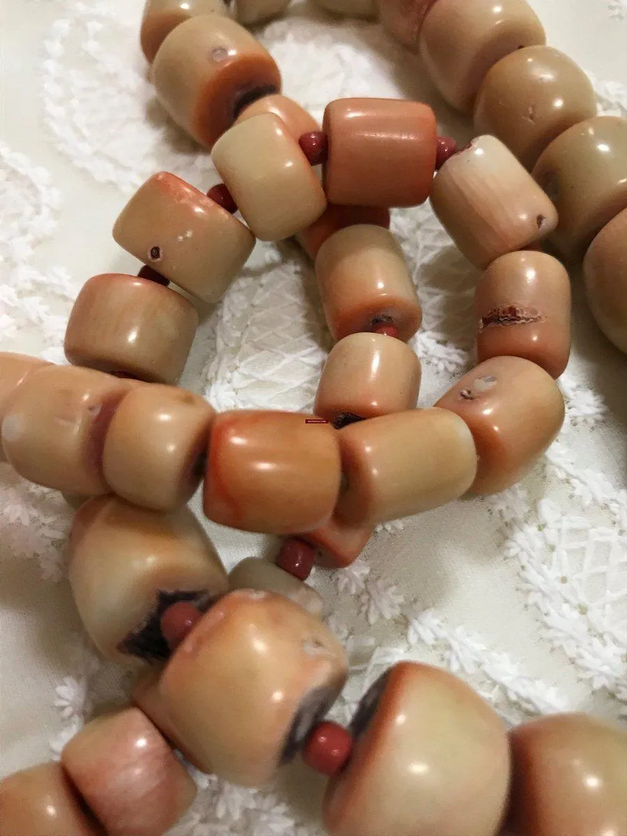 1131 SOLD Antique Heirloom Tibetan Mountain Coral Necklace -Rare Peach / Salmon color