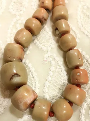 1131 SOLD Antique Heirloom Tibetan Mountain Coral Necklace -Rare Peach / Salmon color