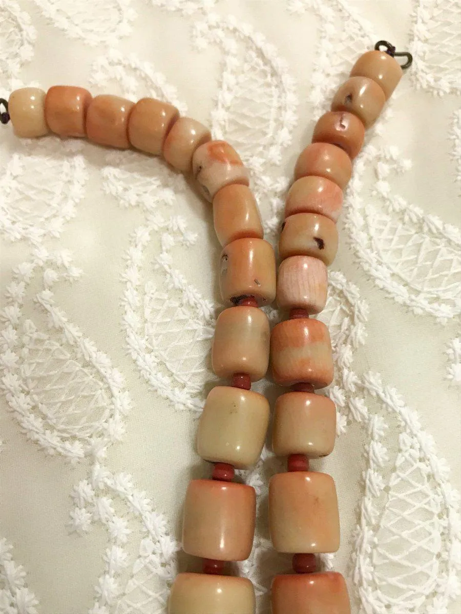 1131 SOLD Antique Heirloom Tibetan Mountain Coral Necklace -Rare Peach / Salmon color