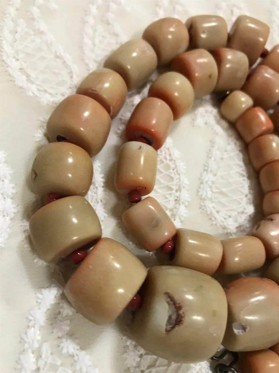 1131 SOLD Antique Heirloom Tibetan Mountain Coral Necklace -Rare Peach / Salmon color