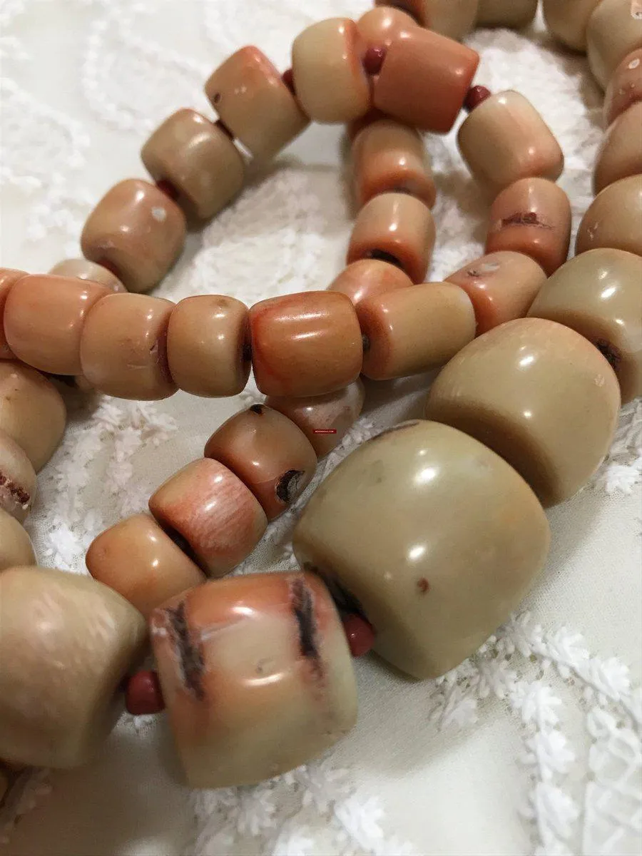 1131 SOLD Antique Heirloom Tibetan Mountain Coral Necklace -Rare Peach / Salmon color