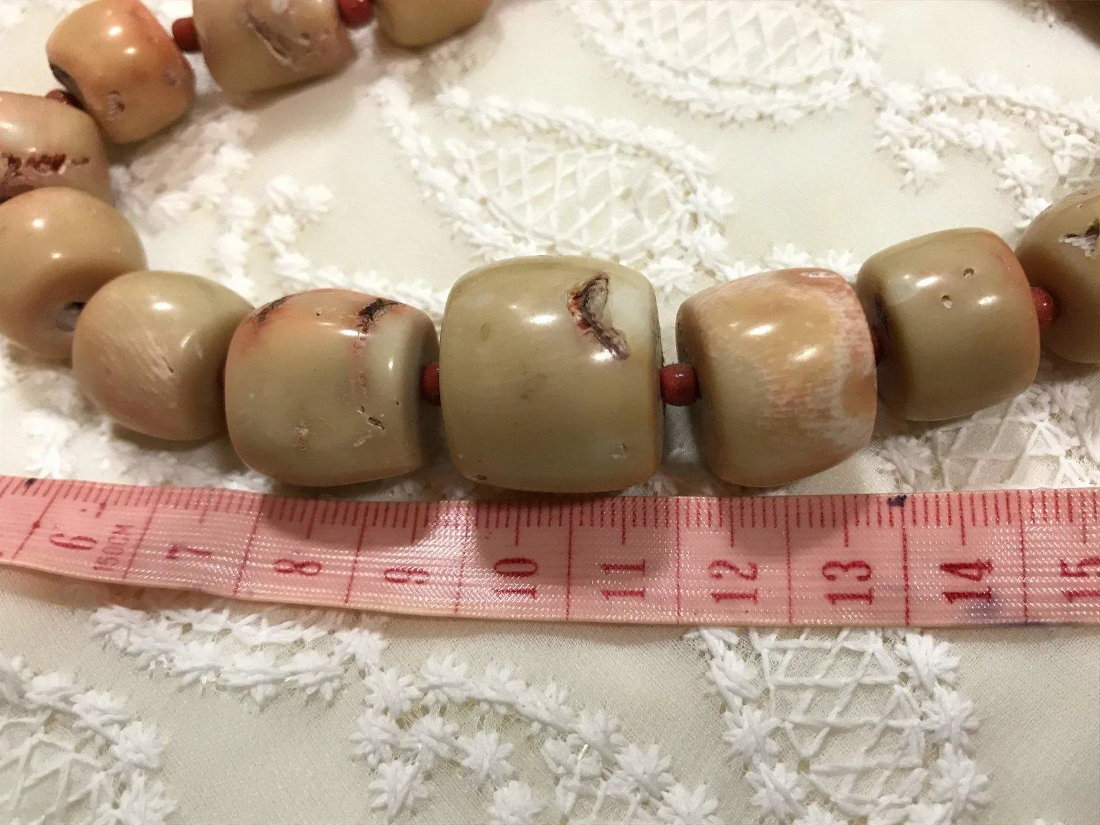 1131 SOLD Antique Heirloom Tibetan Mountain Coral Necklace -Rare Peach / Salmon color