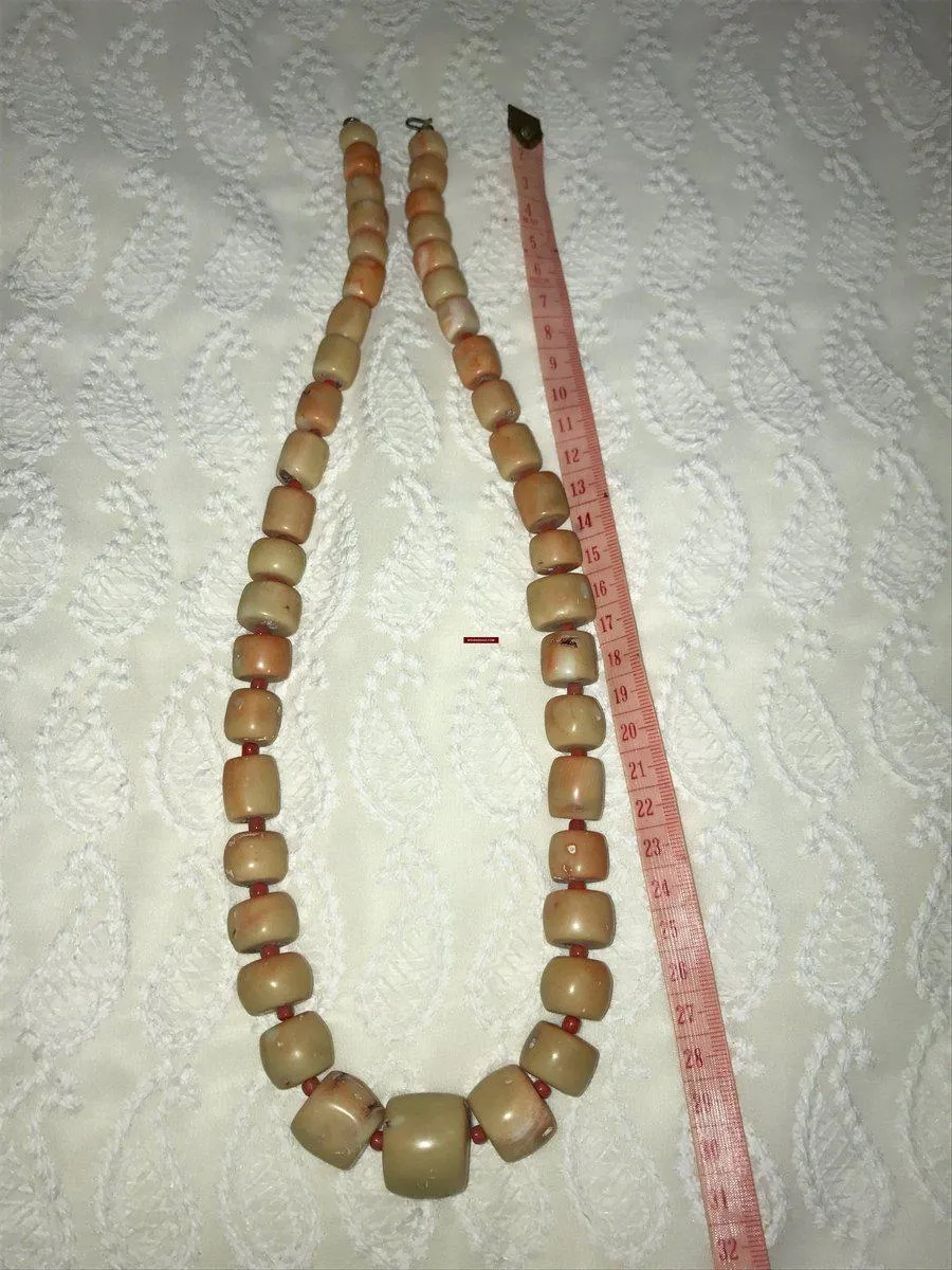 1131 SOLD Antique Heirloom Tibetan Mountain Coral Necklace -Rare Peach / Salmon color