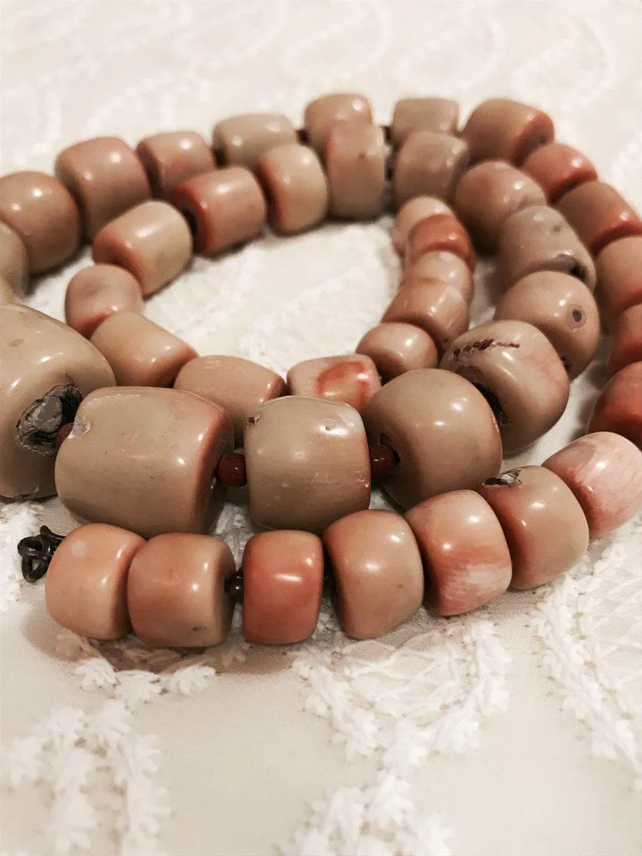 1131 SOLD Antique Heirloom Tibetan Mountain Coral Necklace -Rare Peach / Salmon color