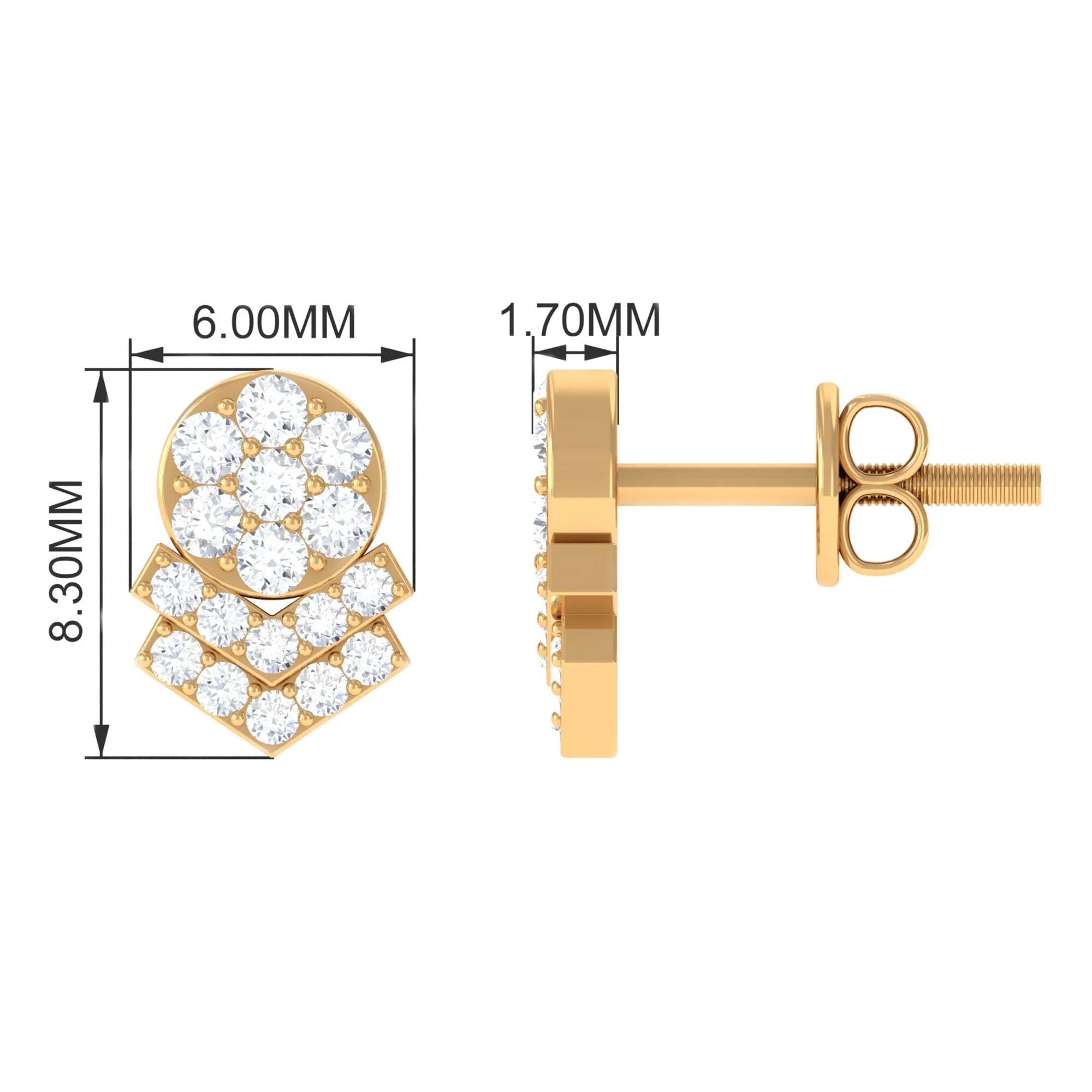 1/2 CT Certified Zircon Cocktail Stud Earrings in Pave Setting