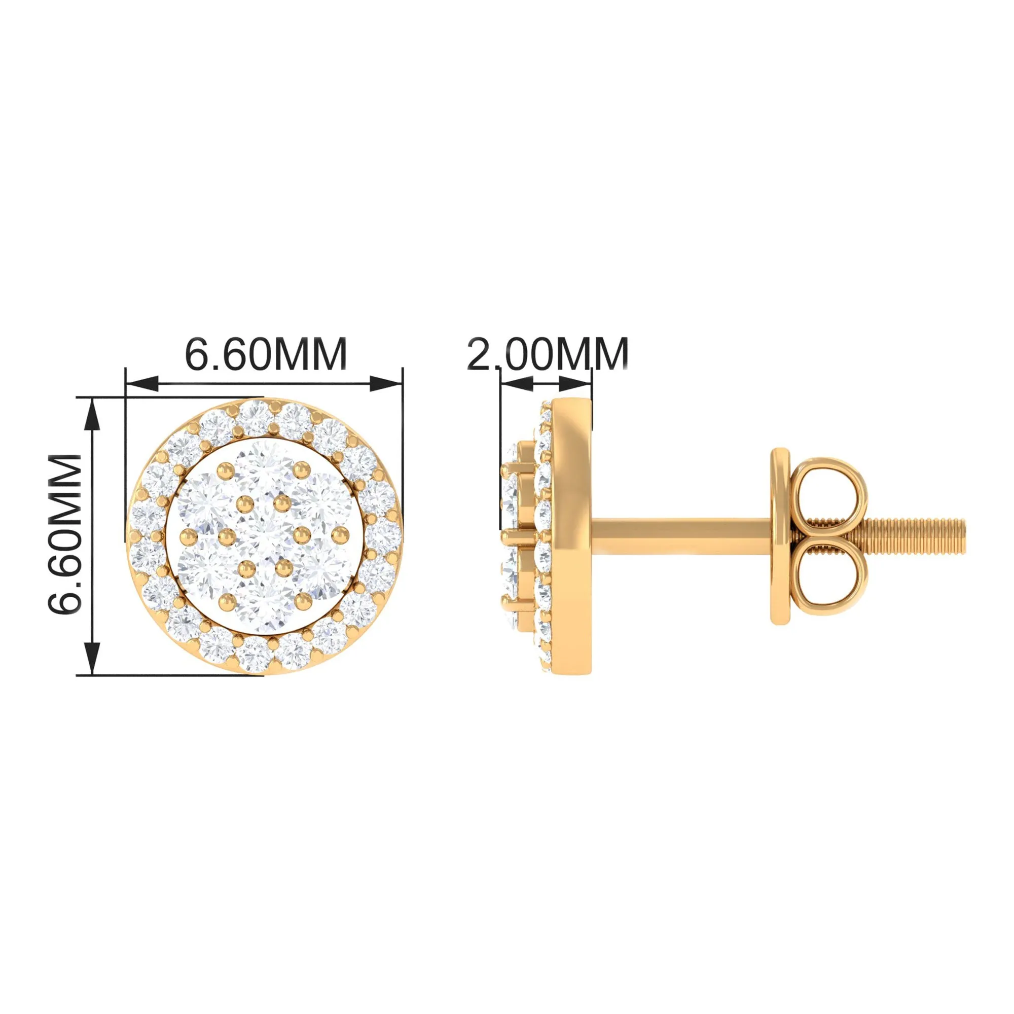 1/2 CT Zircon Cluster Halo Stud Earrings in Gold