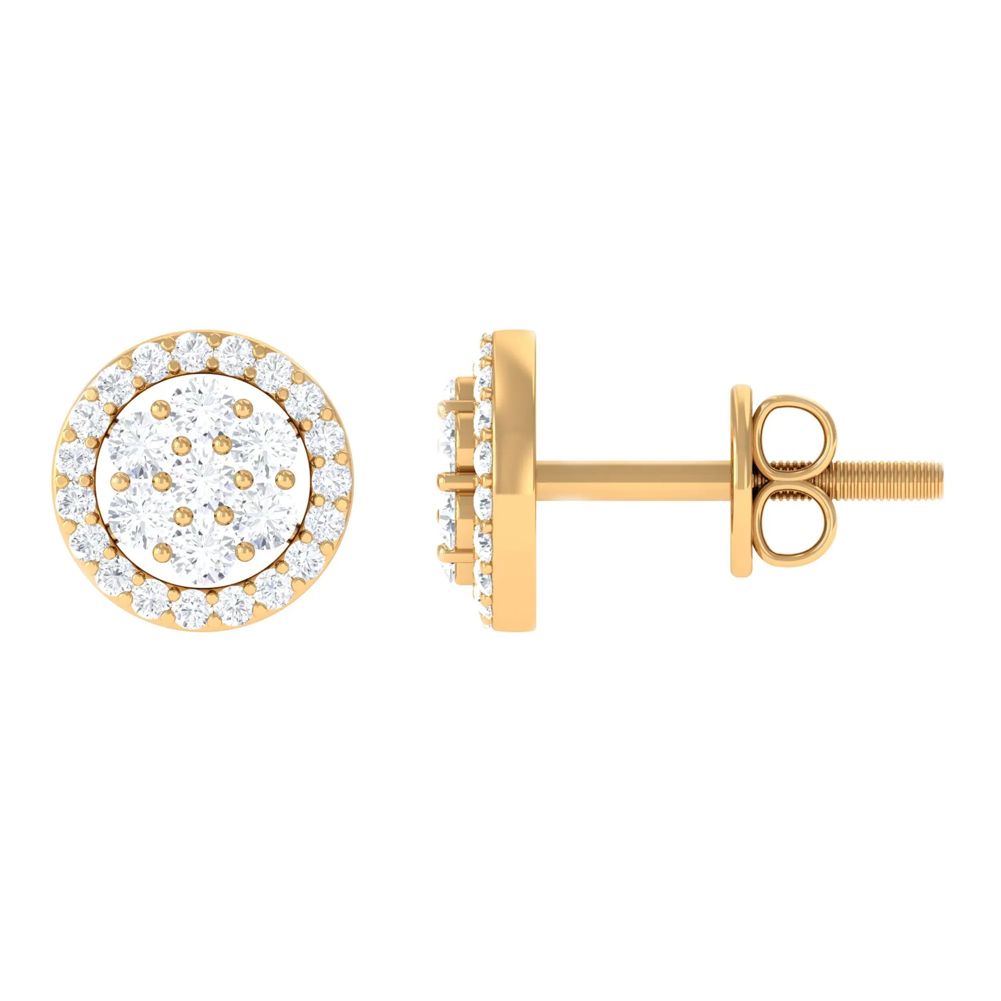 1/2 CT Zircon Cluster Halo Stud Earrings in Gold
