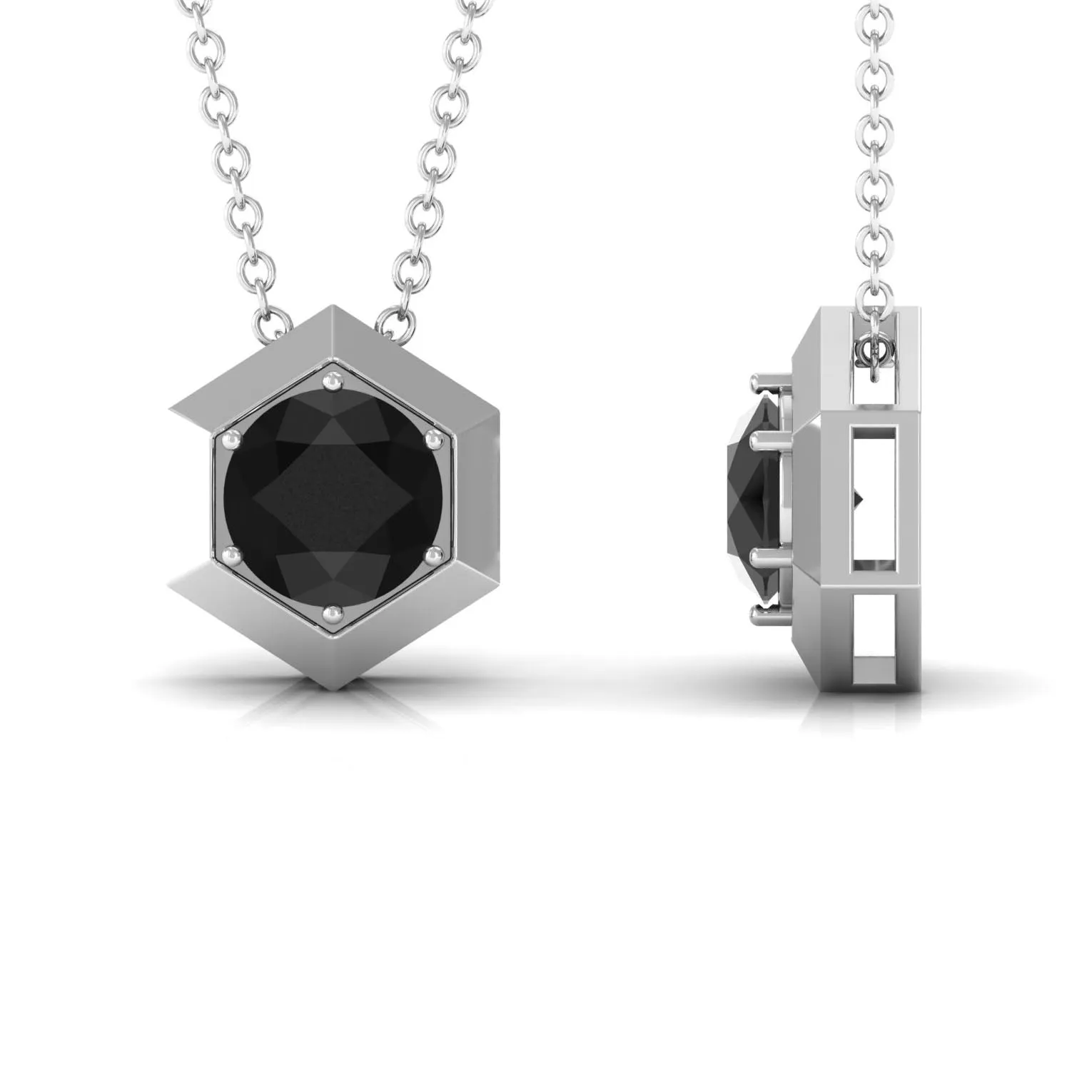 1.25 CT Natural Black Onyx Solitaire Hexagon Pendant in Gold