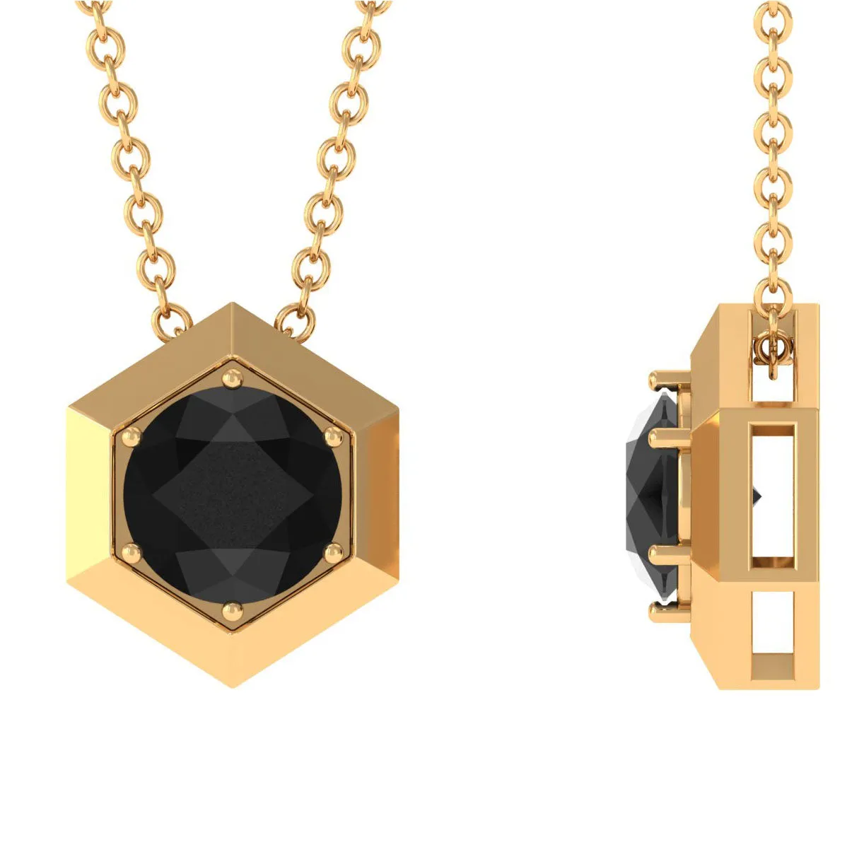 1.25 CT Natural Black Onyx Solitaire Hexagon Pendant in Gold