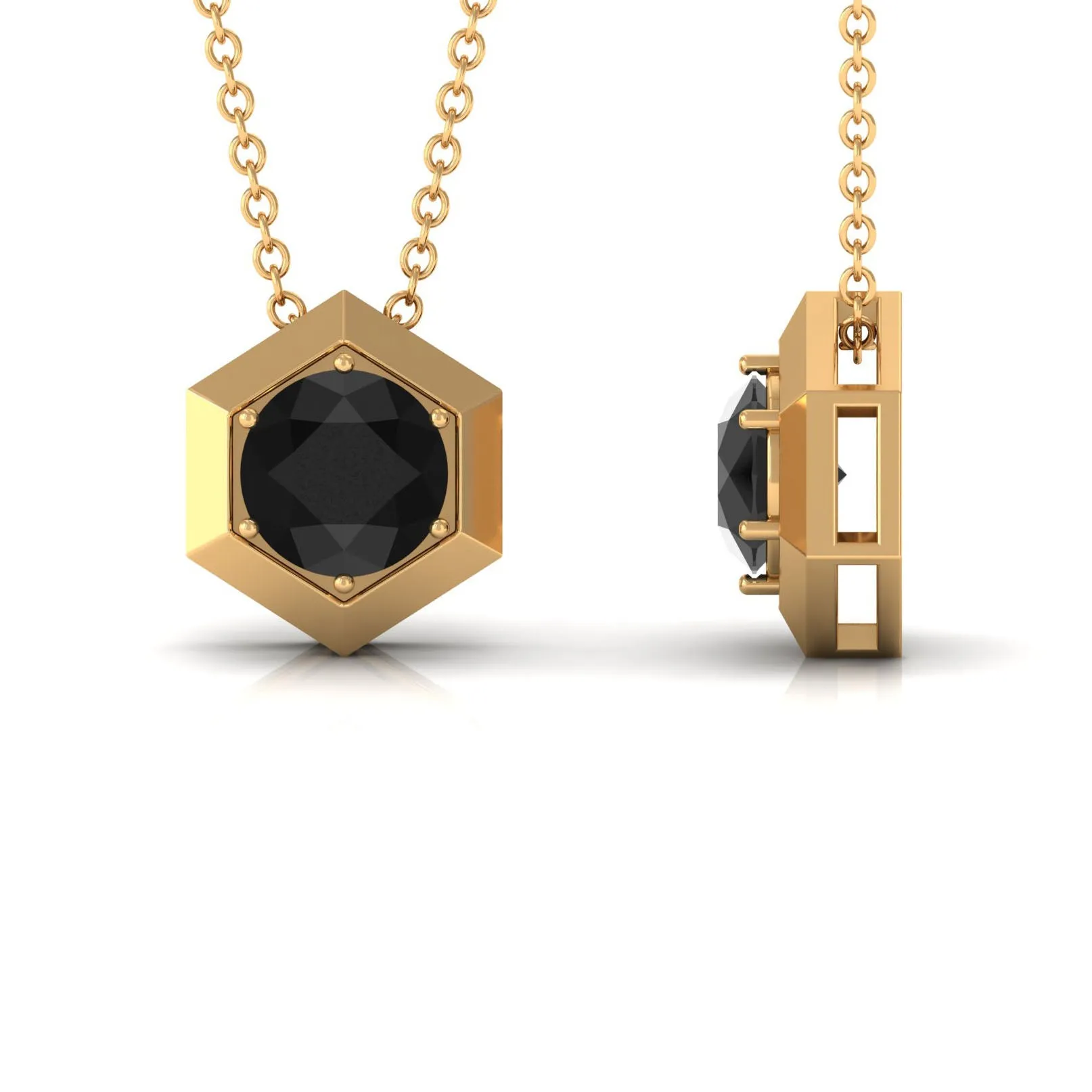 1.25 CT Natural Black Onyx Solitaire Hexagon Pendant in Gold