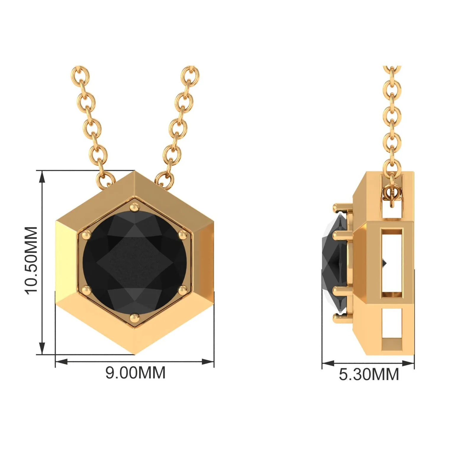1.25 CT Natural Black Onyx Solitaire Hexagon Pendant in Gold