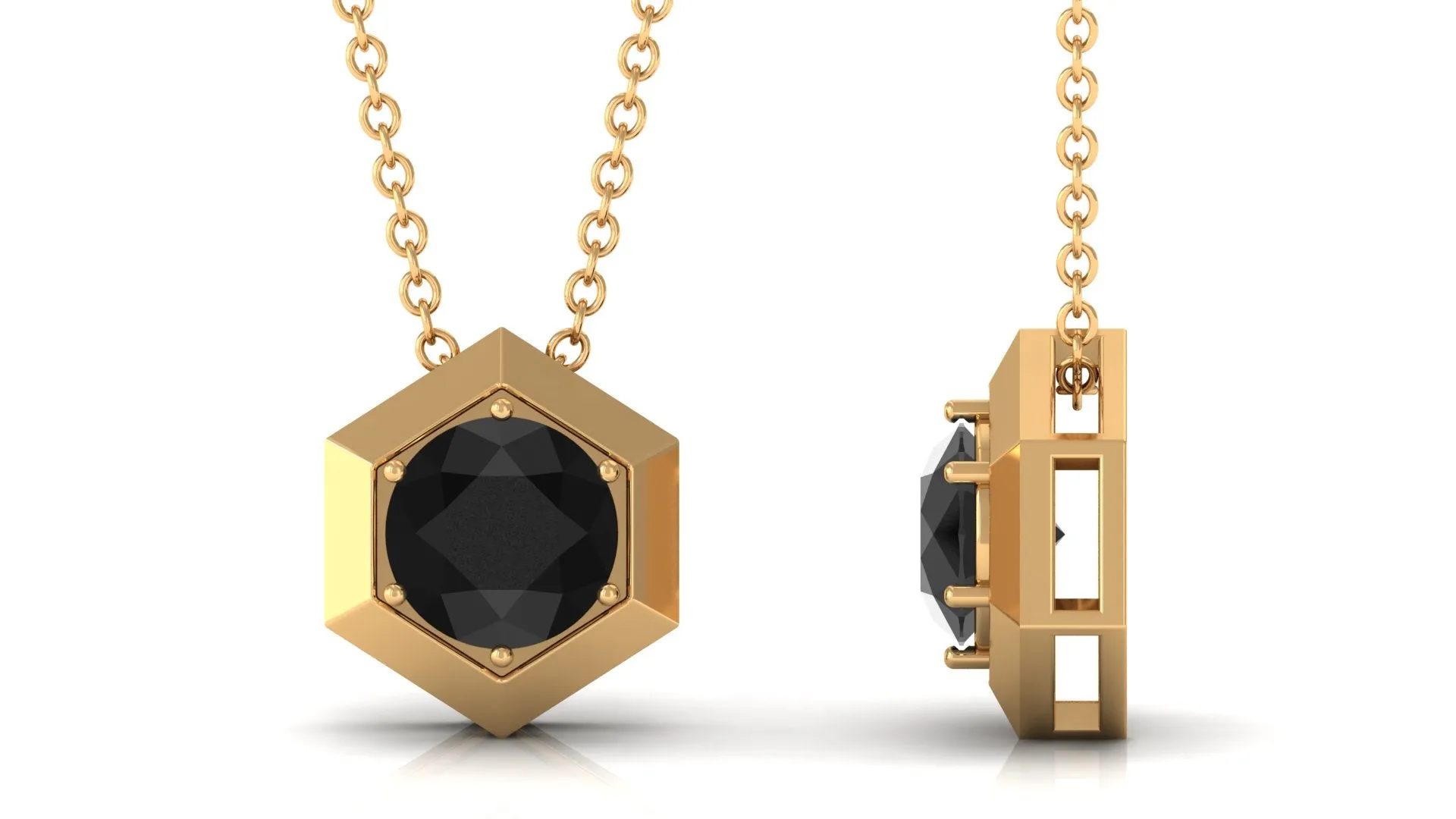 1.25 CT Natural Black Onyx Solitaire Hexagon Pendant in Gold