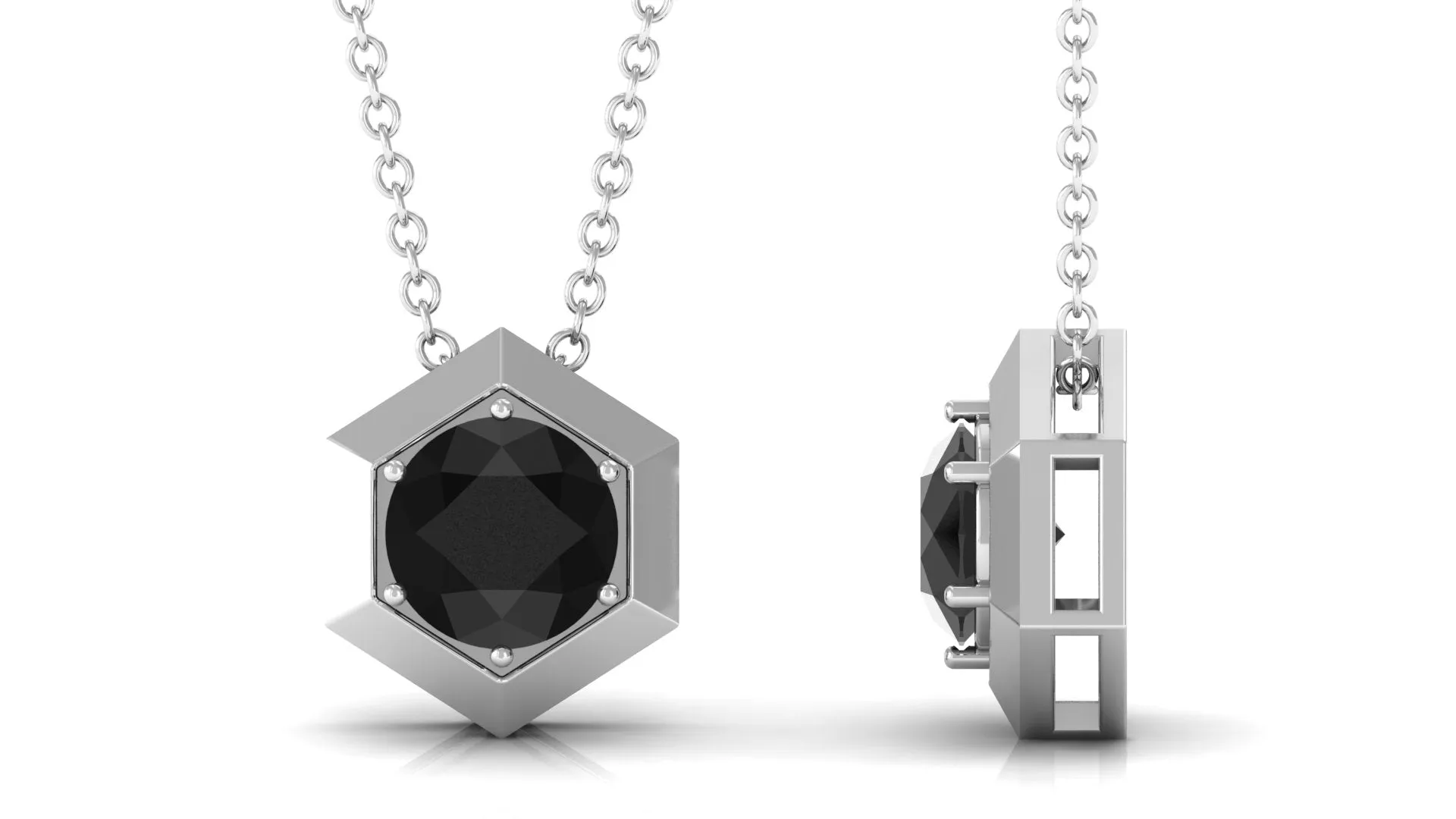 1.25 CT Natural Black Onyx Solitaire Hexagon Pendant in Gold