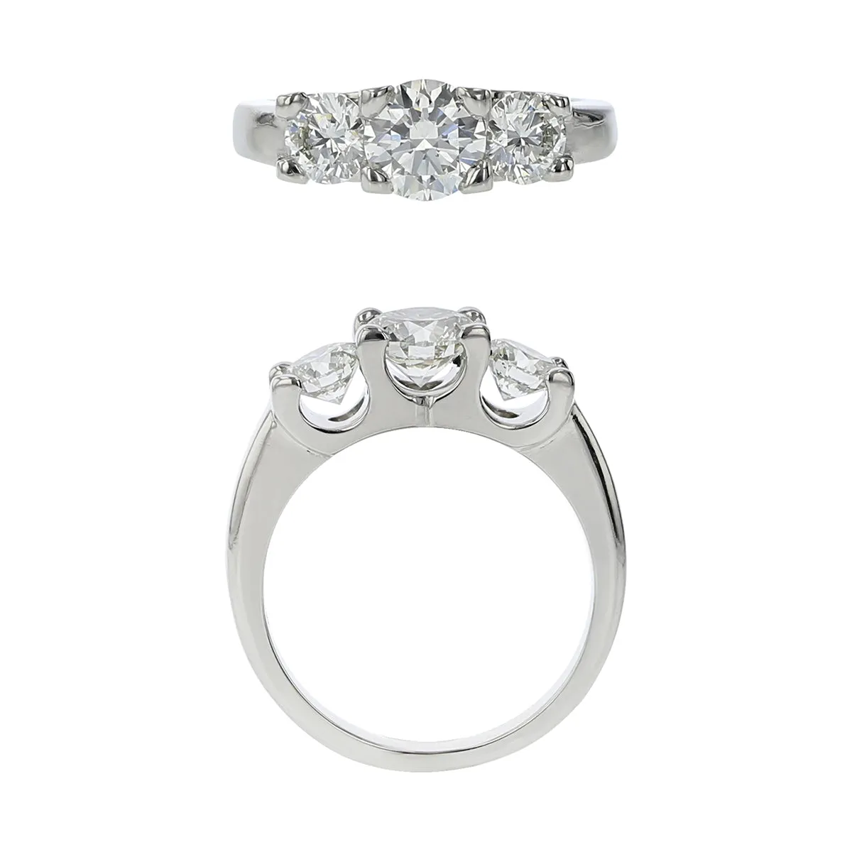 1.29ct Round Brilliant Diamond 3-Stone Ring in Platinum, Size 6