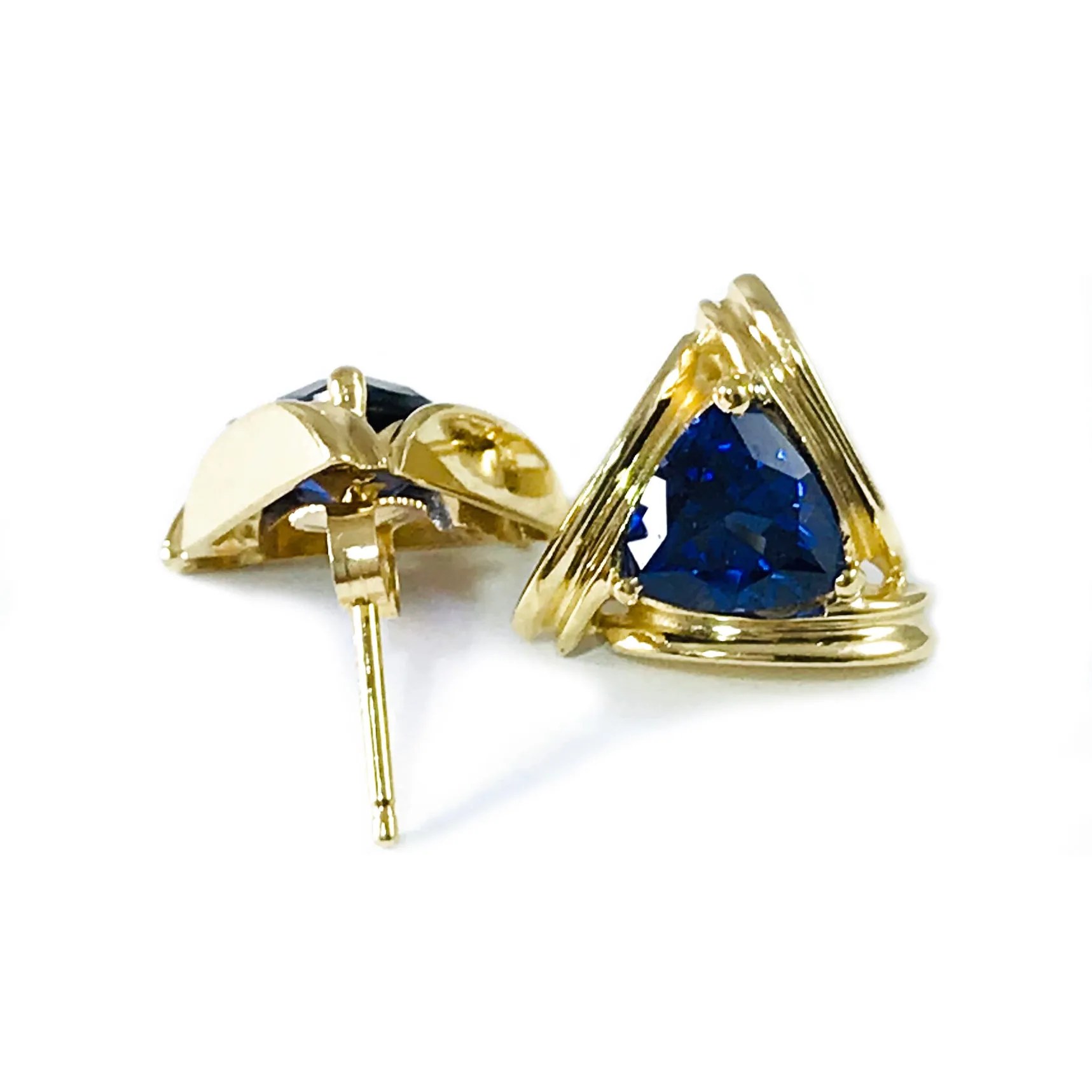 14k Chatham Blue Sapphire Trillion-Cut Earrings