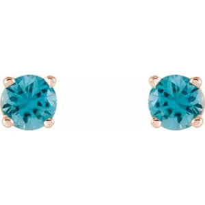 14K Rose 4 mm Natural Blue Zircon Stud Earrings with Friction Post