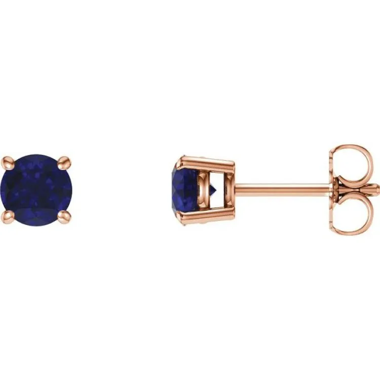 14K Rose 5 mm Lab-Grown Blue Sapphire Stud Earrings