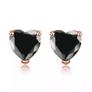 14k Rose Gold Plated 1 Carat Heart Created Black Sapphire Stud Earrings