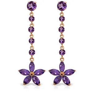 14K Solid Rose Gold Chandelier Flower Amethyst Earrings