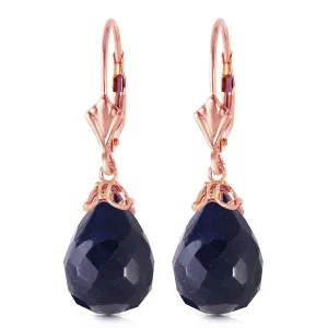 14K Solid Rose Gold Leverback Earrings Briolette Sapphire