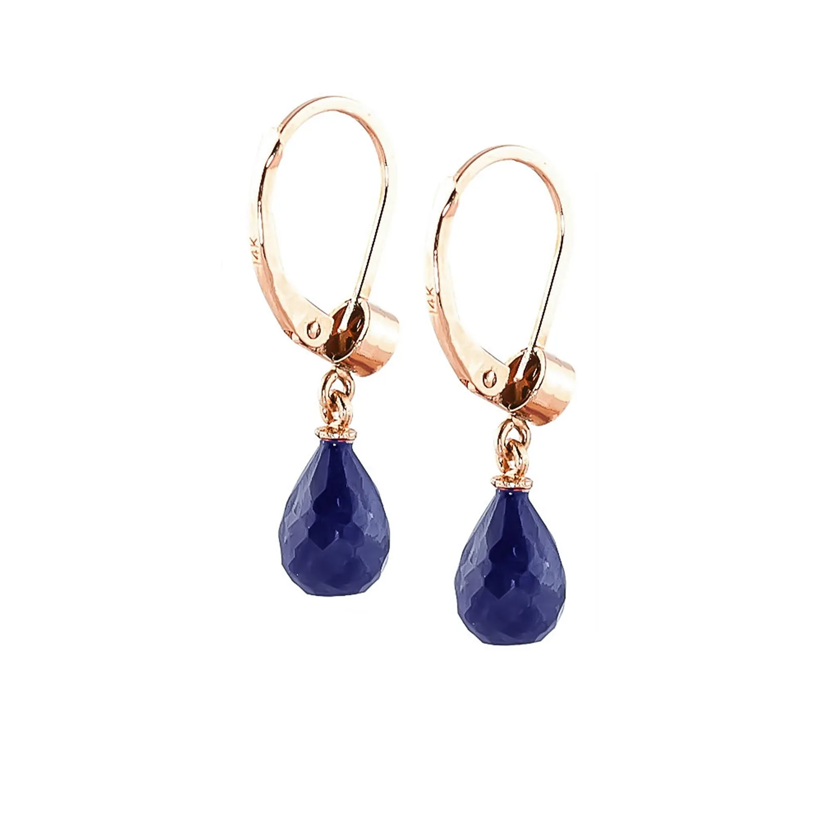 14K Solid Rose Gold Leverback Earrings Diamond & Sapphire Series