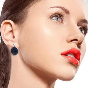 14K Solid White Gold Diamonds Stud Earrings w/ Dangling Checkerboard Cut Sapphires