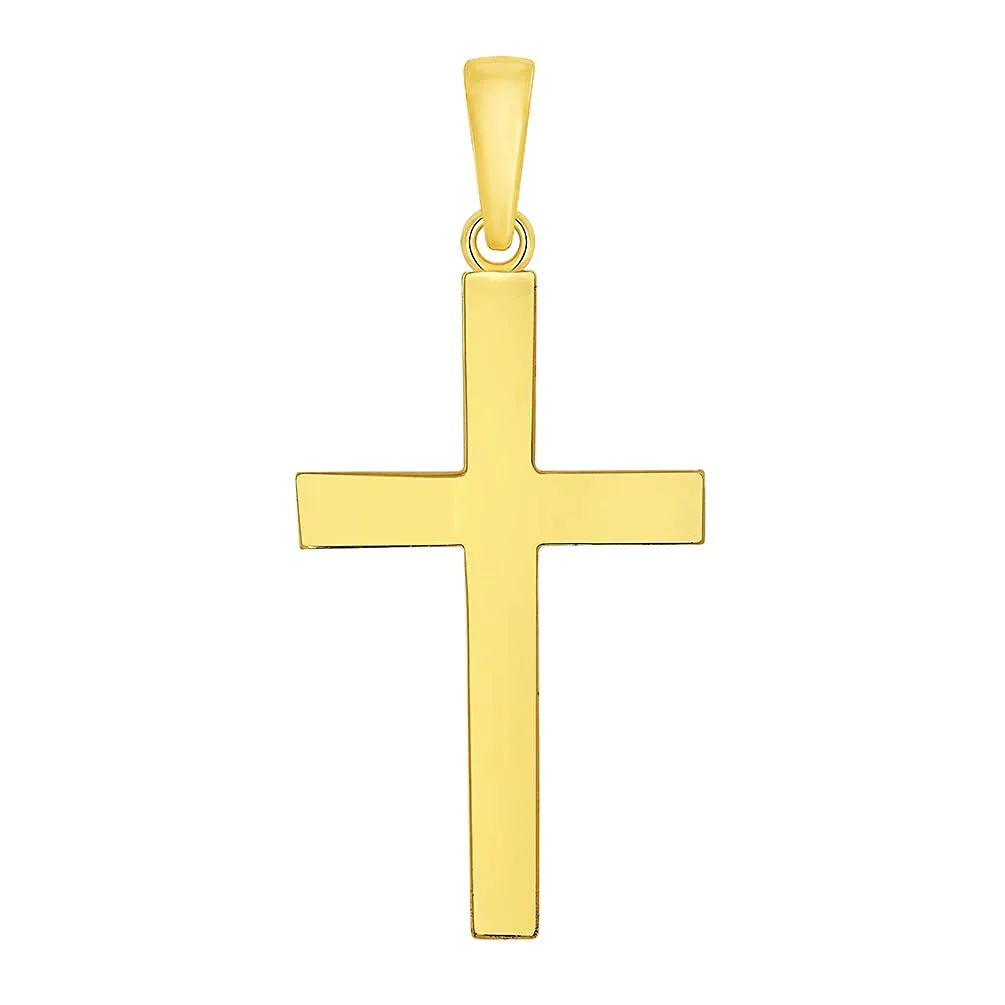 14k Solid Yellow Gold Traditional Plain Religious Cross Pendant