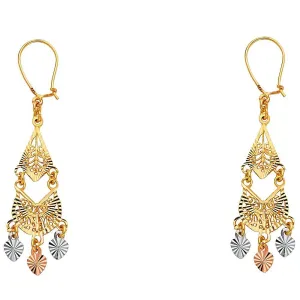14K Tri Color Gold 11mm DC Chandelier Hanging Earrings