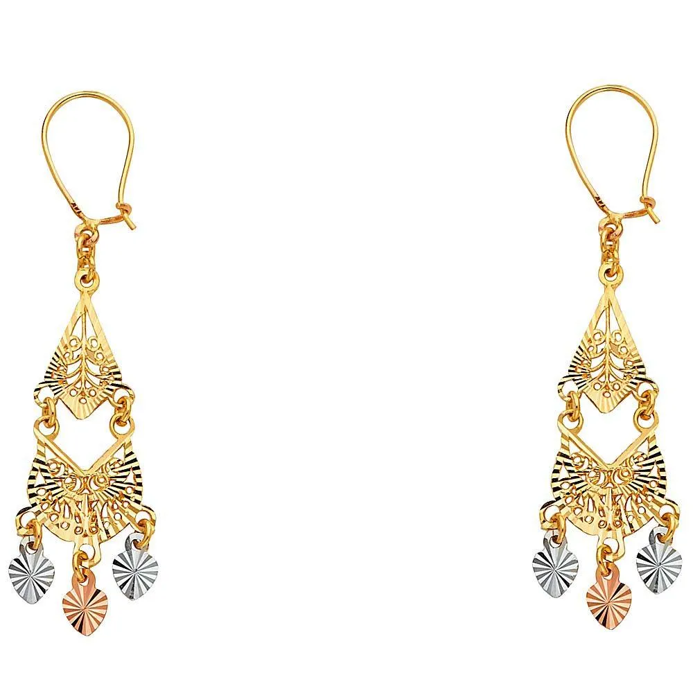 14K Tri Color Gold 11mm DC Chandelier Hanging Earrings