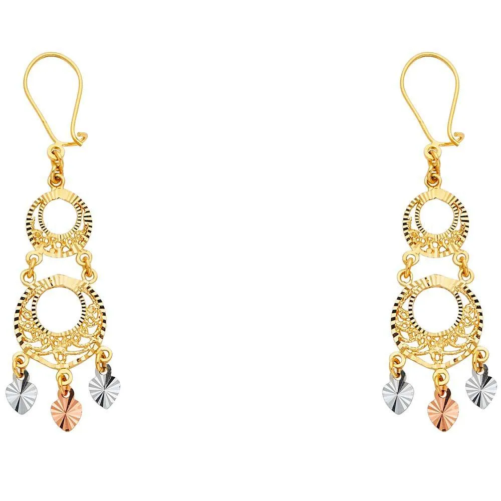 14K Tri Color Gold 13mm DC Chandelier Hanging Earrings