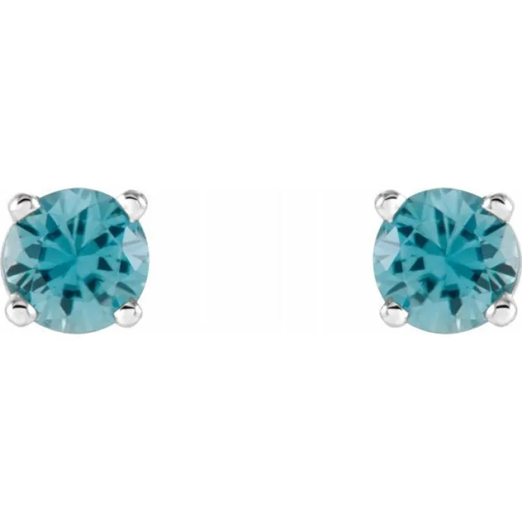 14K White 4 mm Natural Blue Zircon Stud Earrings with Friction Post