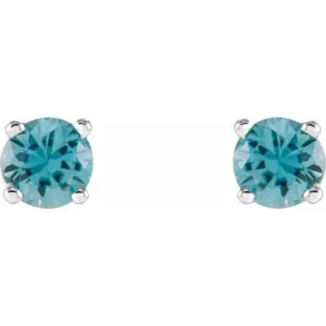 14K White 4 mm Natural Blue Zircon Stud Earrings with Friction Post