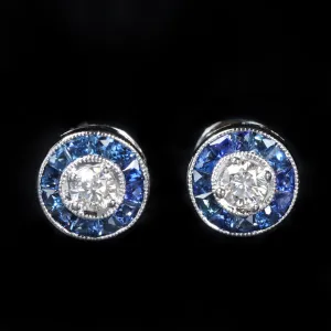 14K White Gold 0.21 CTW Diamond and Sapphire Stud Earrings