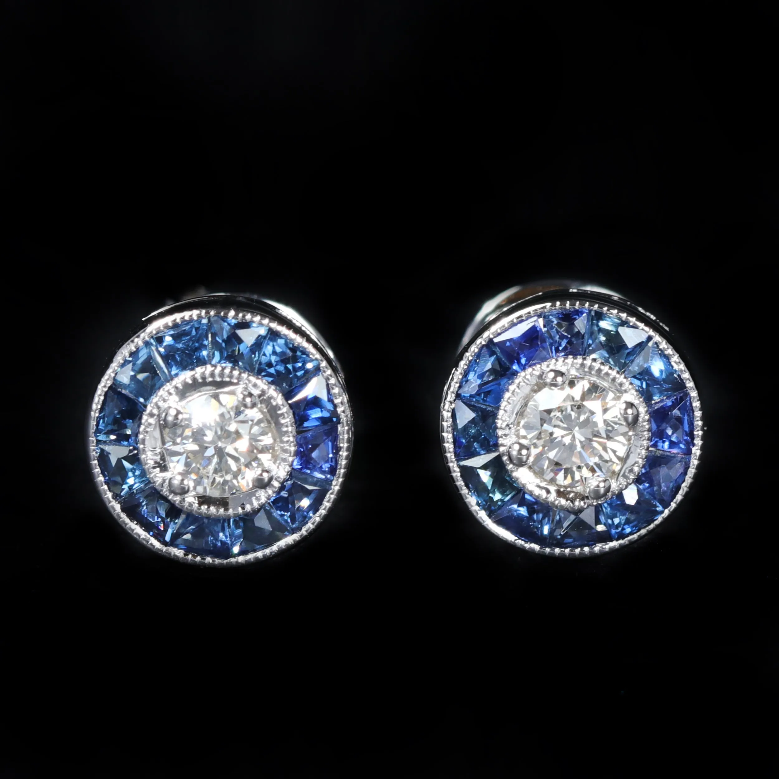 14K White Gold 0.21 CTW Diamond and Sapphire Stud Earrings