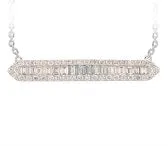 14K White Gold Baguette and Pave Diamond Bar Necklace