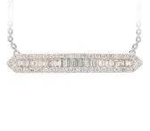 14K White Gold Baguette and Pave Diamond Bar Necklace