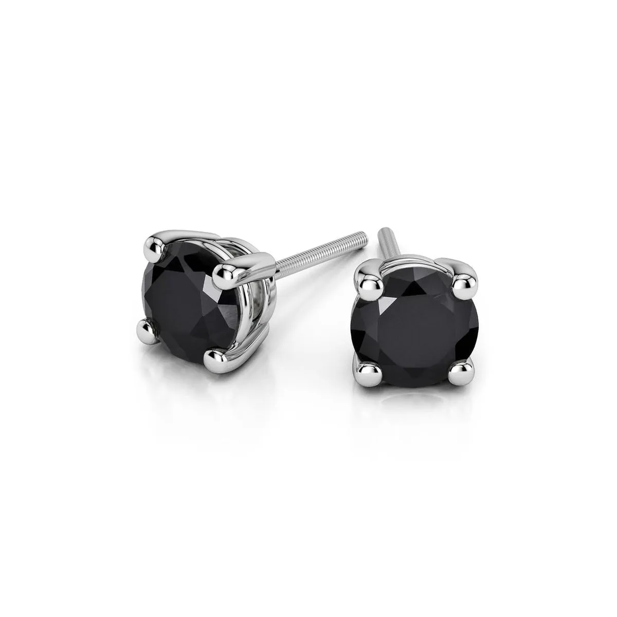 14k White Gold Plated 3 Carat Round Created Black Sapphire Stud Earrings