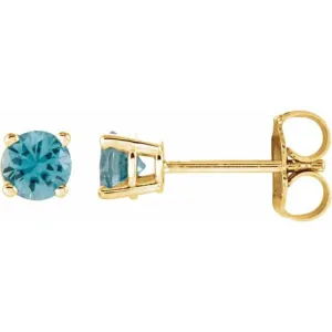 14K Yellow 4 mm Natural Blue Zircon Stud Earrings