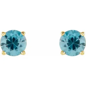 14K Yellow 5 mm Natural Blue Zircon Stud Earrings with Friction Post