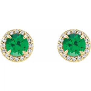 14K Yellow 5 mm Natural Emerald & 1/8 CTW Natural Diamond Earrings