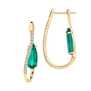 14K Yellow Chatham Emerald and Lab Grown Diamond Earrings