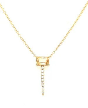 14K Yellow Citrine and Natural Diamond 18 inch Necklace