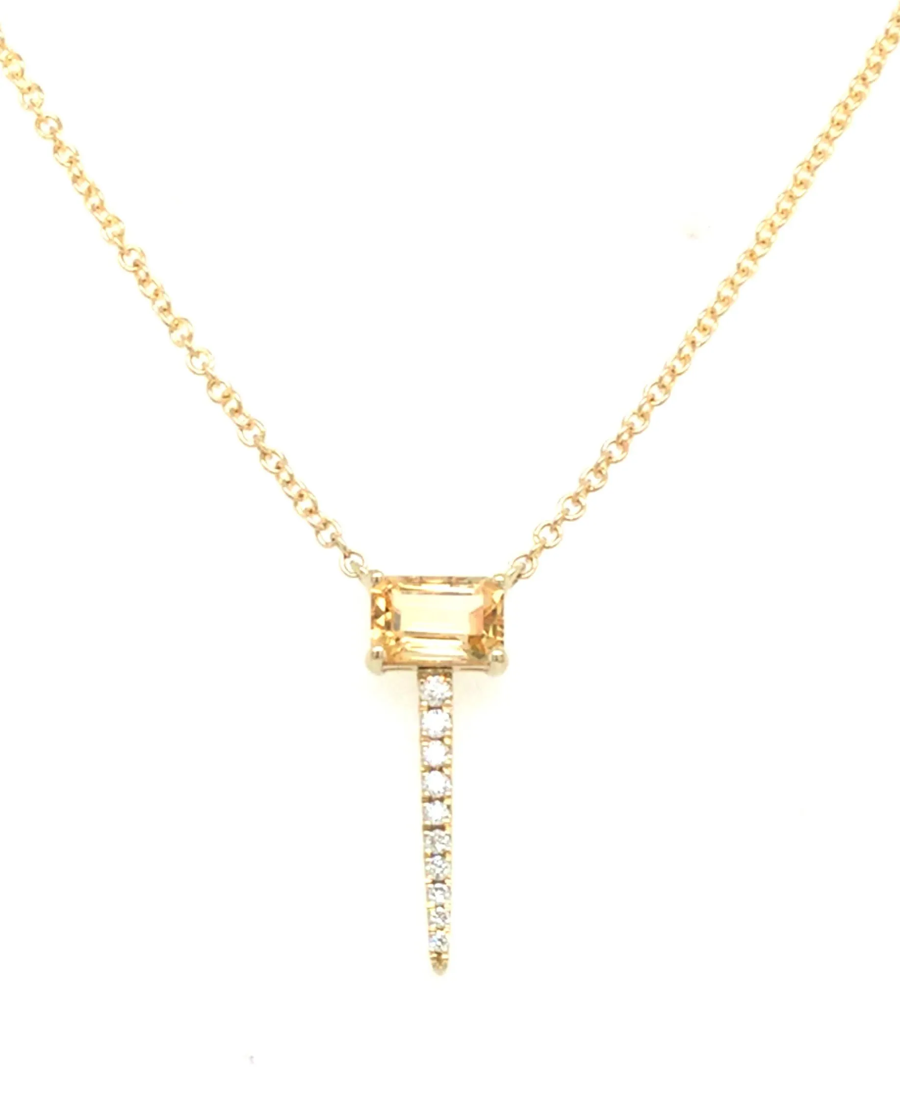 14K Yellow Citrine and Natural Diamond 18 inch Necklace